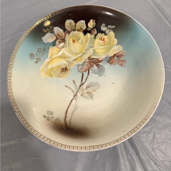Other - Vintage Floral Serving Bowl Hand Painted Roses Gold Rim Cottagecore